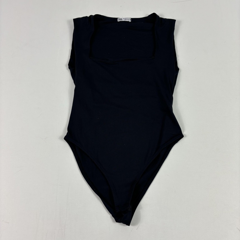 ZARA Bodysuit Womens M Black One Piece Jersey‎ Stretch Slimming High Leg